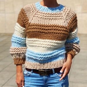 Chunky Cable Knit Striped Sweater (NWT)
